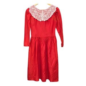 Vintage Misty Lane Red Lace Collar Dress Cottagecore Victorian Romantic Holiday